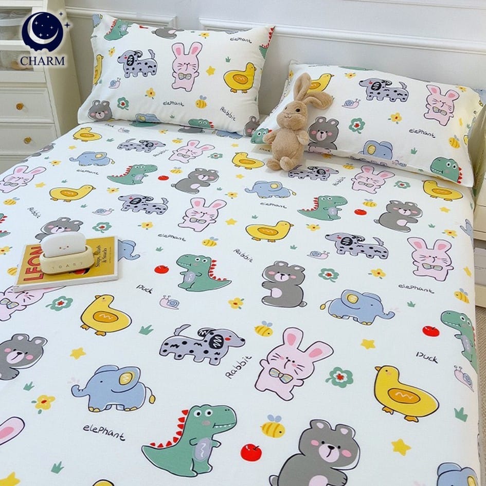 ชุดผ้าปูที่นอน 6 ฟุต 5 ชิ้น CHARM สี HAPPY ZOO คอลเลคชั่น DREAMY (ไม่รวมผ้านวม)